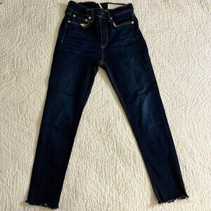 Rag & Bone Womens Pants Blue Denim Jeans Dark Wash Skinny Frayed Hem Size 24